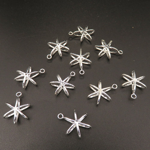 Brass Bead Cage Pendants,Hollow,Six-pointed star,Plating white K Gold,20*17mm,Thick:7mm,Hole:1mm,about 1g/pc,50 pcs/package,XFPC00625hbab-L003