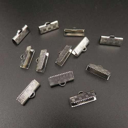 Iron Ribbon Crimp Ends,Rectangle,Plating white K Gold,15*7mm,Hole:2mm,about 0.74g/pc,50 pcs/package,XFT00061bkab-L003