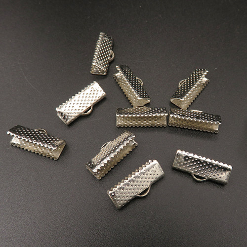 Iron Ribbon Crimp Ends,Rectangle,Plating white K Gold,16*7mm,Hole:2mm,about 0.6g/pc,50 pcs/package,XFT00069ajvb-L003