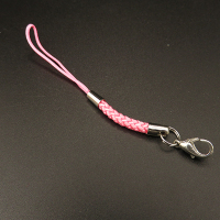 Iron & Brass Pendant Decoration,Nylon Thread,Lobster Claw Clasps,Lanyard,Plating white K Gold,Pink,100mm,about 1g/pc,50 pcs/package,XMT00385aivb-L003
