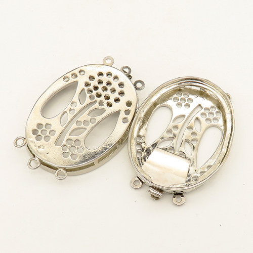 Brass Links,Flowers,Oval,Plating White K Gold,32*47mm,Hole:2mm,about 10g/pc,10 pcs/package,XFCO01028ibbb-L003