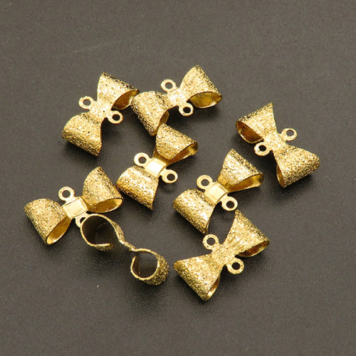 Brass Links,Bow-knot,Frosted,Plating Gold,15*9mm,Hole:1mm,about 0.6g/pc,100 pcs/package,XFCO01030ajvb-L003