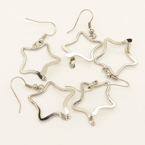 Brass Earring Hooks,Pentagram,Plating White K Gold,22*22mm,Thick:0.6mm,Needle:1mm,about 1.4g/pc,50 pcs/package,XFE00091bnbb-L003