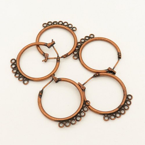 Brass Hoop Earring Findings,Circle,Seven holes,Bronze,23*27mm,Thick:0.6mm,Hole:2mm,about 1.6g/pc,50 pcs/package,XFE00111amaa-L003
