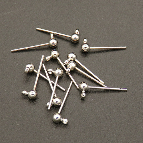 Brass Stud Earring Findings,Round Head Needle,With Loop,Plating White K Gold,3*14mm,Needle:0.8mm,Hole:1mm,about 0.14g/pc,100 pcs/package,XFE00127aivb-L003