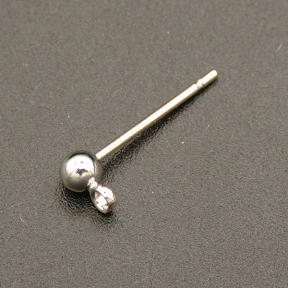 Brass Stud Earring Findings,Round Head Needle,With Loop,Plating White K Gold,3*14mm,Needle:0.8mm,Hole:1mm,about 0.14g/pc,100 pcs/package,XFE00127aivb-L003