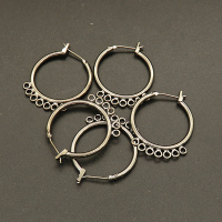 Brass Hoop Earring Findings,Circle,Seven holes,Plating Gun black,23*29mm,Needle:0.8mm,Hole:1.5mm,about 0.6g/pc,50 pcs/package,XFE00139amaa-L003