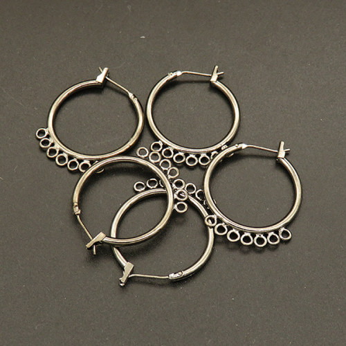 Brass Hoop Earring Findings,Circle,Seven holes,Plating Gun black,23*29mm,Needle:0.8mm,Hole:1.5mm,about 0.6g/pc,50 pcs/package,XFE00139amaa-L003
