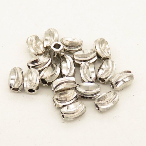Brass Corrugated Beads,Rice Beads,Corrugated,Plating White K Gold,3*5mm,about 0.3g/pc,100 pcs/package,XFFO00331ahlv-L003