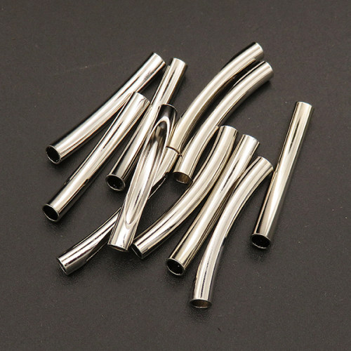 Brass Tube Beads,Long Bent pipe,Plating White K Gold,4*32mm,Hole:3mm,about 0.7g/pc,100 pcs/package,XFFO00349ajvb-L003