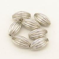 Brass Corrugated Beads,Rice Beads,Corrugated,Plating White K Gold,7*12mm,Hole:1mm,about 0.4g/pc,100 pcs/package,XFFO00377aivb-L003