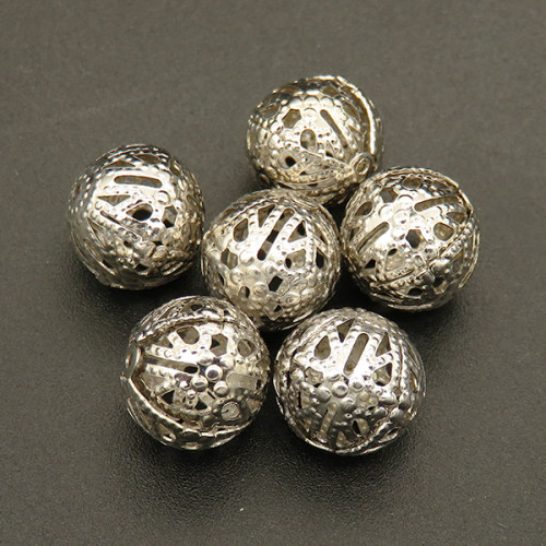 Brass Filigree Beads,Ball,Hollow,Plating White K Gold,12mm,Hole:1mm,about 0.6g/pc,50 pcs/package,XFFO00388vkkl-L003