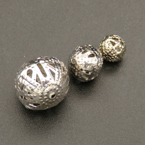 Brass Filigree Beads,Ball,Hollow,Plating White K Gold,12mm,Hole:1mm,about 0.6g/pc,50 pcs/package,XFFO00388vkkl-L003