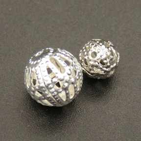 Brass Filigree Beads,Ball,Hollow,Plating silver,8mm,Hole:1mm,about 0.3g/pc,50 pcs/package,XFFO00391ajvb-L003