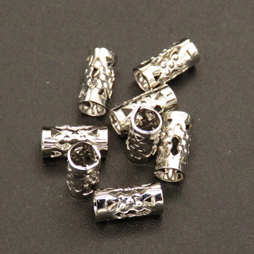 Brass Tube Beads,Hollow,Long tube,Plating White K Gold,4*8mm,Hole:3mm,about 0.15g/pc,100 pcs/package,XFFO00410bbov-L003
