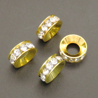 Brass Spacer Beads,Rhinestone,Circle,Plating Gold,White,14*5mm,Hole:8mm,about 2g/pc,10 pcs/package,XFFO00419hbab-L003