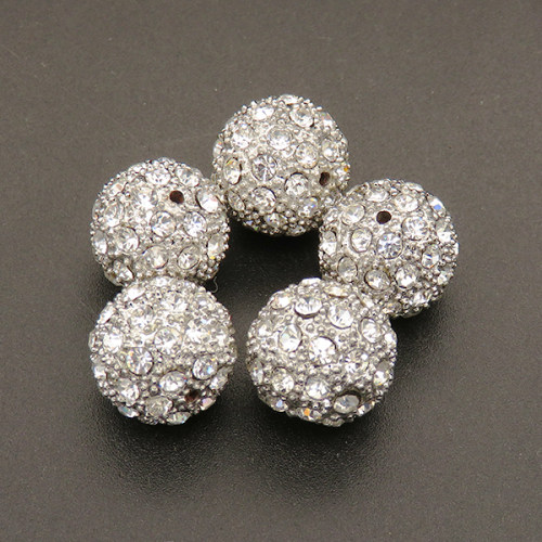 Brass Rhinestone Beads,Ball,Round,Plating silver,White,14mm,Hole:8mm,about 12g/pc,10 pcs/package,XFFO00424bnbb-L003