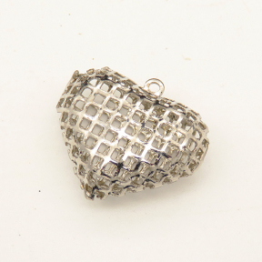 Brass Bead Cage Pendants,Heart,Hollow,Plating White K Gold,20*18mm,Hole:1mm,about 1.1g/pc,50 pcs/package,XFPC00647bkab-L003