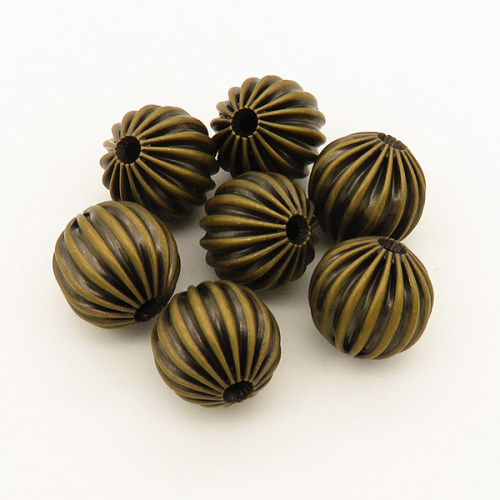 Brass Corrugated Beads,Round,Bronze,10mm,Hole:2mm,about 0.6g/pc,50 pcs/package,XFFO00466ajvb-L003