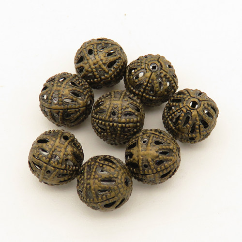 Brass Filigree Beads,Round,Bronze,8mm,Hole:1mm,about 0.4g/pc,50 pcs/package,XFFO00469vila-L003