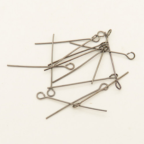Brass Pins,Eye pins,Plating Gun black,24mm,Needle:1mm,Hole:2mm,about 0.04g/pc,500 pcs/package,XFP00051vaia-L003