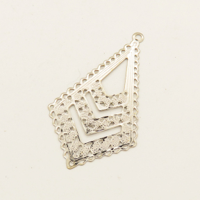 Brass Pendant,Rhombus,Plating White K Gold,42*23mm,Hole:1mm,about 0.6g/pc,50 pcs/package,XFPC00675aivb-L003