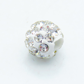 Rhinestone Clay Pave Beads,Round,White,7x8mm,Hole: 3~3.5mm,about 0.4 g/pc,50 pcs/package,XBRS00001bhil-L032