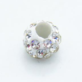 Rhinestone Clay Pave Beads,Round,White,7x8mm,Hole: 3~3.5mm,about 0.4 g/pc,50 pcs/package,XBRS00001bhil-L032
