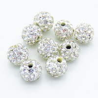 Rhinestone Clay Pave Beads,Round,White,8mm,Hole: 1.5~2mm,about 0.45 g/pc,50 pcs/package,XBRS00004bhil-L032