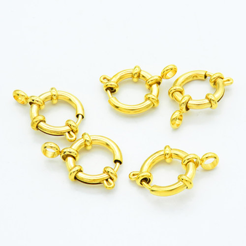 304 Stainless Steel Spring Ring Clasps,DIY jewelry Fastener Hook,Vacuum plating gold,2.5x14mm,Hole: 3mm,about 1.2 g/pc,10 pcs/package,XFCL00699ajma-906