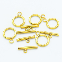 304 Stainless Steel Toggle Clasps,Ring and Bar,Vacuum plating gold,Toggle:2x15mm,Bar:2.8x20mm,Hole1: 3mm,Hole2:2mm,about 1.9 g/pc,50 pcs/package,XFCL00709albv-906