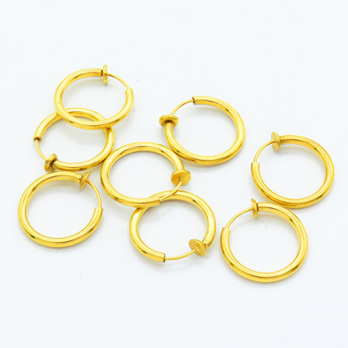 304 Stainless Steel Clip-on Earring Findings,For Non-pierced Ears,With Loop,Vacuum plating gold,2x18mm,Inner:14mm,about 0.93 g/pc,10 pcs/package,XFE00282vhkb-906