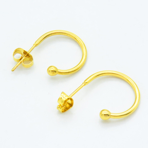 304 Stainless Steel Stud Earring Findings,Half Hoop Earrings,Vacuum plating gold,1.5x16mm,Inner:13mm,about 0.68 g/pc,10 pcs/package,XFE00285ahbl-906