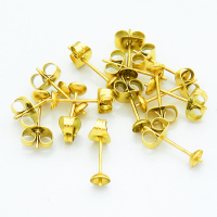 304 Stainless Steel Stud Earring Findings,For Half Drilled Bead,Vacuum plating gold,4x14mm,Needle: 0.8mm,about 0.15 g/pc,50 pcs/package,XFE00297vhnl-G016