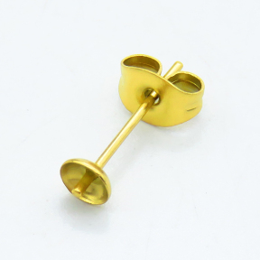 304 Stainless Steel Stud Earring Findings,For Half Drilled Bead,Vacuum plating gold,4x14mm,Needle: 0.8mm,about 0.15 g/pc,50 pcs/package,XFE00297vhnl-G016