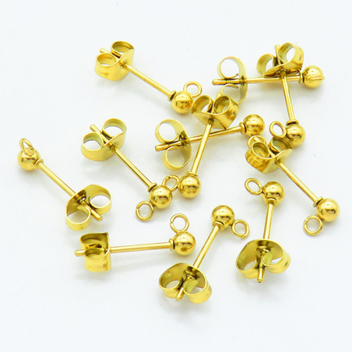 304 Stainless Steel Stud Earring Findings,With Loop,Vacuum plating gold,3x15mm,Hole: 1.5mm,about 0.24 g/pc,50 pcs/package,XFE00303ainl-G016