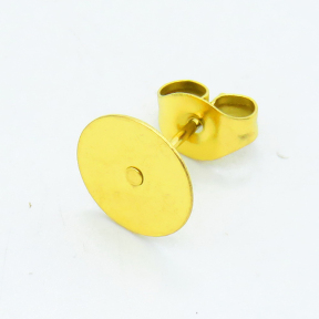304 Stainless Steel Stud Earring Findings,Flat Round,Vacuum plating gold,8x10mm,about 0.225 g/pc,50 pcs/package,XFE00305aiil-G016