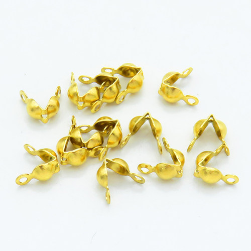 304 Stainless Steel Bead Tips,Clamshell Endcup,Vacuum plating gold,4x8mm,Hole1: 1.5mm,Hole2:1mm,about 0.1 g/pc,50 pcs/package,XFEF00001bbov-G016