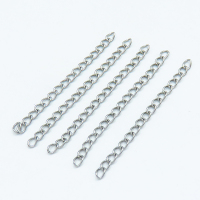 304 Stainless Steel Ends with Chain,Chain Extenders,Curb Chain,True color,3x50mm,about 0.38 g/pc,100 pcs/package,XFEF00011bbov-G029