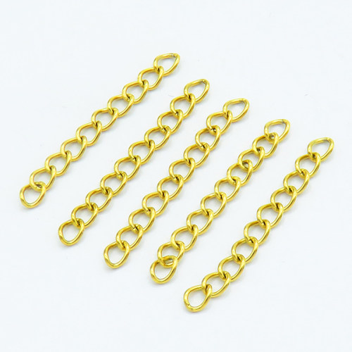 304 Stainless Steel Ends with Chain,Chain Extenders,Curb Chain,Vacuum plating gold,3x30mm,about 0.25 g/pc,100 pcs/package,XFEF00013bhva-G029