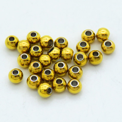304 Stainless Steel Beads,Round,Vacuum plating gold,3x4mm,Hole: 1~1.5mm,about 0.18 g/pc,100 pcs/package,XFF00620bhva-G016
