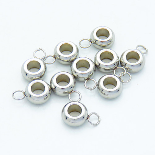 304 Stainless Steel Hanger Links,Rondelle,True color,4x8mm,Hole1: 3mm,Hole2:4mm,about 0.9 g/pc,50 pcs/package,XFL01691bhil-906