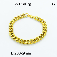 304 Stainless Steel Bracelets,Polished,Cuban Chain Twisted Curb Chains,Vacuum plating 18K gold,210x9mm,about 30.3 g/pc,1 pc/package,3B2002952bbmo-G025