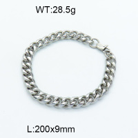 304 Stainless Steel Bracelets,Polished,Cuban Chain Twisted Curb Chains,True color,210x9mm,about 28.5 g/pc,1 pc/package,3B2002953aako-G025