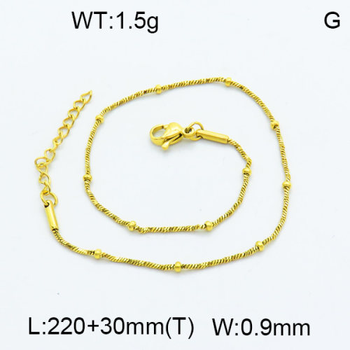 304 Stainless Steel Anklets,Rondelle Beads Twisted Square Snake Chains,Vacuum plating 18K gold,L:220x0.9mm,T:30mm,about 1.5 g/pc,1 pc/package,3B2002958aaik-G029
