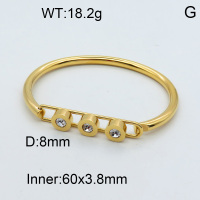 316 Stainless Steel Cubic Zirconia Bangles,High quality handmade polishing,Circle,Vacuum plating 18K gold,Inner:60x3.8mm,D:8mm,about 18.2 g/pc,1 pc/package,3BA401287ahjb-066