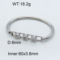 316 Stainless Steel Cubic Zirconia Bangles,High quality handmade polishing,Circle,True color,Inner:60x3.8mm,D:8mm,about 18.2 g/pc,1 pc/package,3BA401288vhha-066