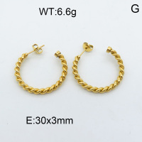 316 Stainless Steel Casting Ear Studs,High quality handmade polishing,Twisted,Vacuum plating 18K gold,30x3mm,about 6.6 g/pair,1 pair/package,3E2002537bhva-066