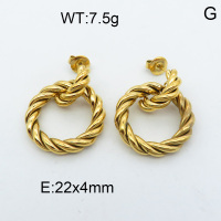 316 Stainless Steel Casting Dangle Earrings,High quality handmade polishing,Twisted,Vacuum plating 18K gold,22x4mm,about 7.5 g/pair,1 pair/package,3E2002538ahjb-066