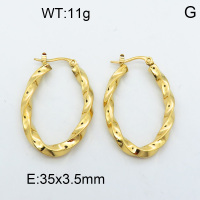 316 Stainless Steel Casting Hoop Earrings,High quality handmade polishing,Twisted,Oval,Vacuum plating 18K gold,35x3.5mm,about 11 g/pair,1 pair/package,3E2002543bhva-066